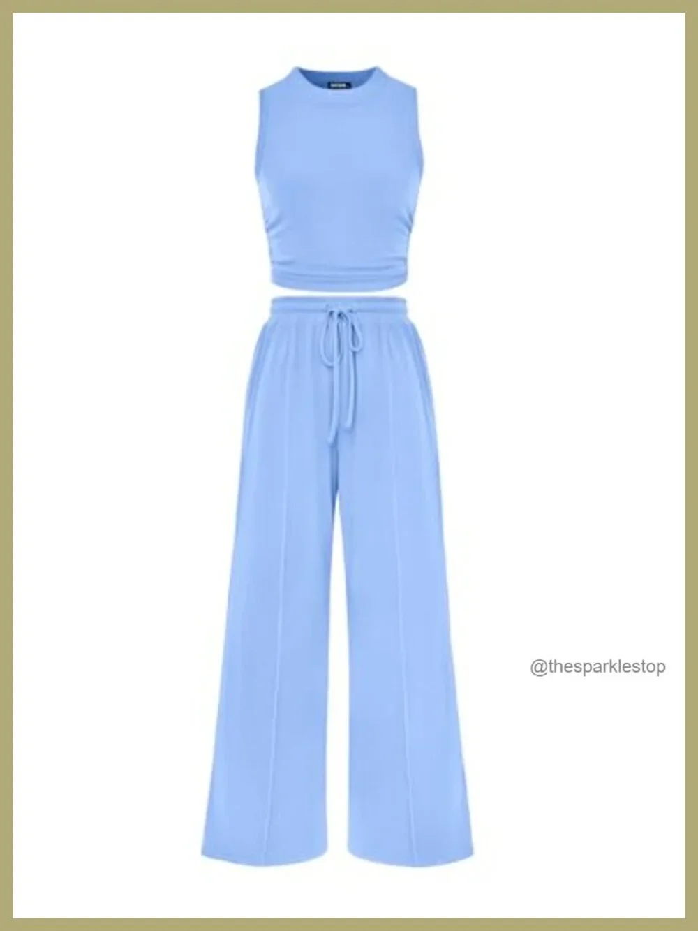 Ribbed Knit 2 Piece Outfit Wide Leg Pants Lounge Set Sleeveless Travel